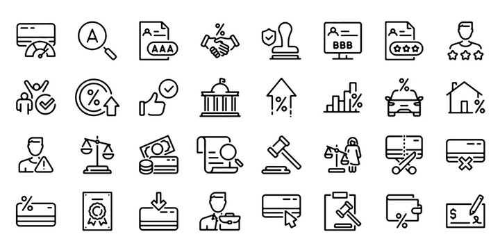 Credit Rating Line Icon Set, Financial Score Vector Transparent Background