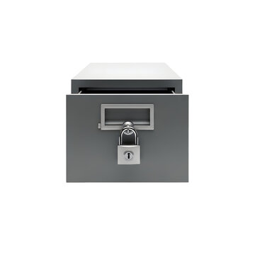 Secure Metal Box with Padlock on White Background.