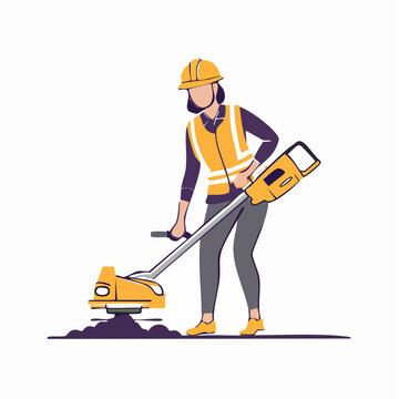 Construction worker using a plate compactor