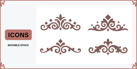 Set of brown elegant swirling floral ornamental design elements in four different styles for graphic design projects  decorative motifs © Badsha Mollik