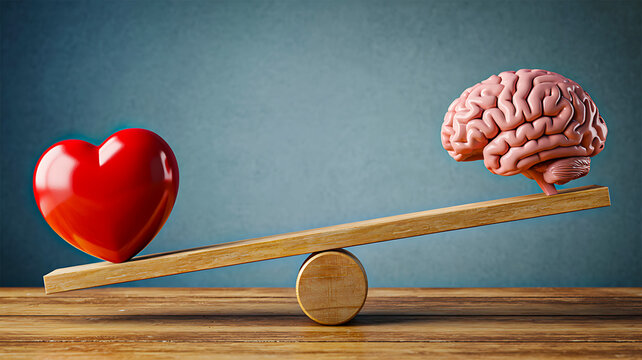 Heart and brain balance concept with emotional intelligence and rational thinking