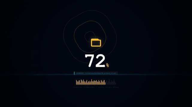 Digital loading bar animation with folder icon and zero progress.