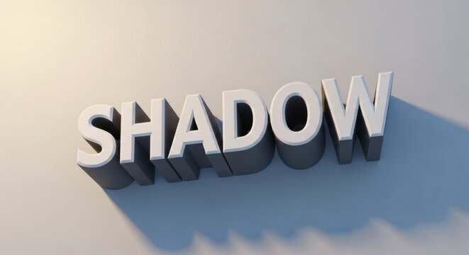 Three dimensional white text shadow casting long dark shadows on a light grey surface