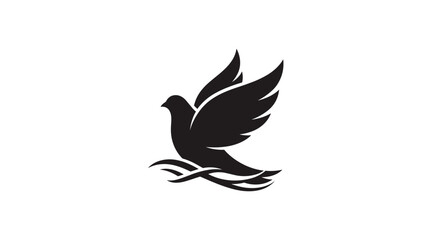 Obraz premium Black Silhouette Dove Flying Above Waves