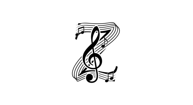 Musical Letter Z Monogram with Treble Clef and Notes