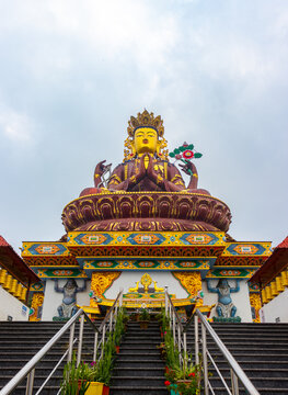 Giant Chenrezig statue at Pelling skywalk in West Sikkim, India