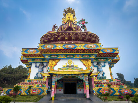 Giant Chenrezig statue at Pelling skywalk in West Sikkim, India