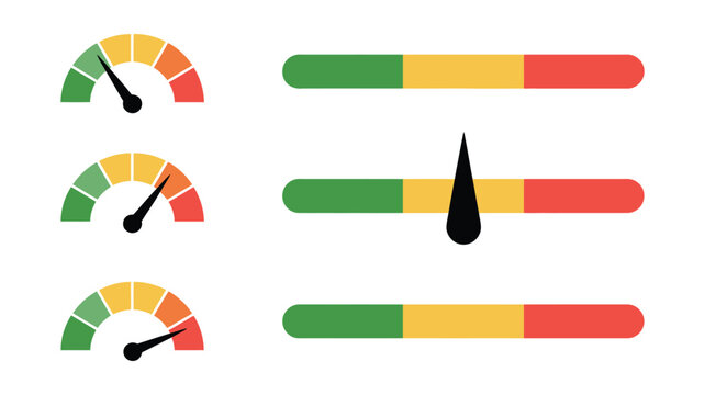 Scale icon with a circle and bar. Level rating gauge. Indicator for temperature, speed, and energy. vector illustration