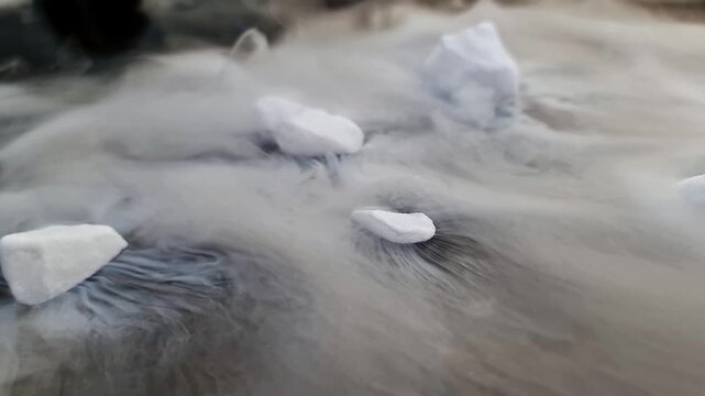 Industrial Cryogenic Cooling with Dry Ice Chunks Evaporating in Liquid