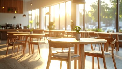Obraz premium Minimal Modern Cafe Interior with Cozy Atmosphere