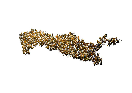 Uzbekistan Map Made Of High Quality Premium Golden Metallic Copper Brass Pillars 3D Illustration