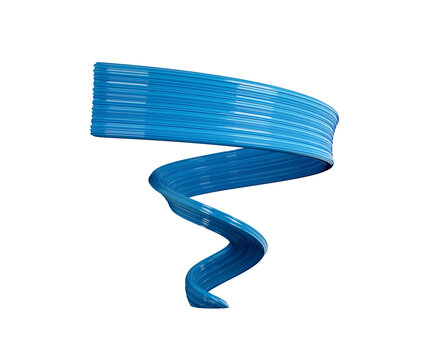 Glossy blue 3D spiral ribbon with textured paint stroke design.