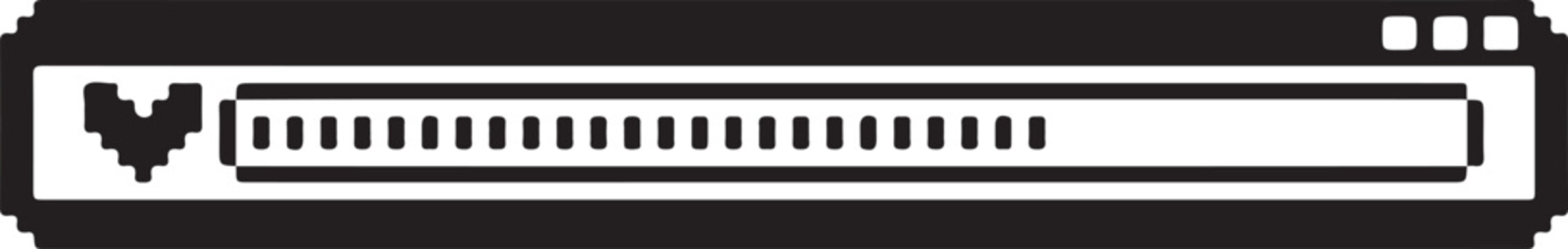 Pixelated loading bar icon, retro computer interface element, digital progress indicator.