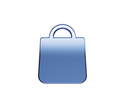 Glossy blue shopping bag icon 3D render for web or mobile commerce.