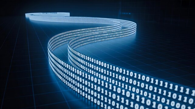 Abstract digital data wave with binary code futuristic technology background design