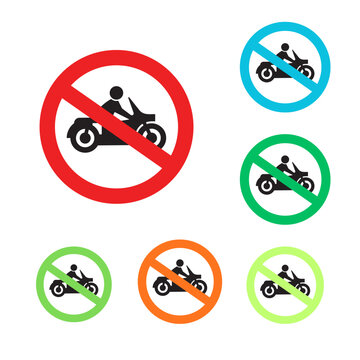 No Motorcycle Prohibition Signs - Round Traffic Restriction Icons Set