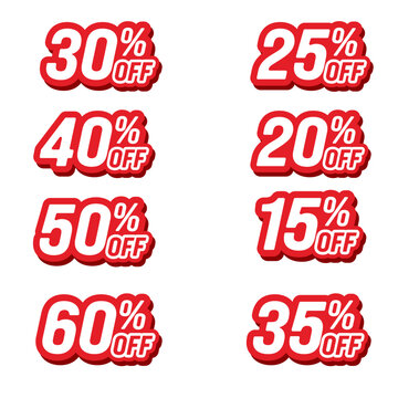 20% to 60% Off Promotional Retail Sale Vector Tags