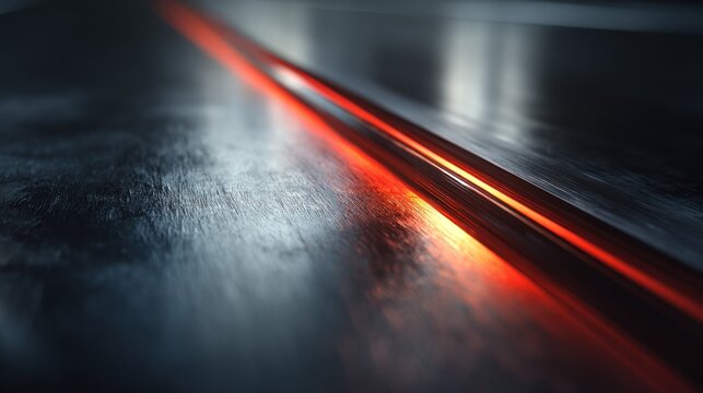 Intense luminous red line glows brightly across a dark textured metallic surface