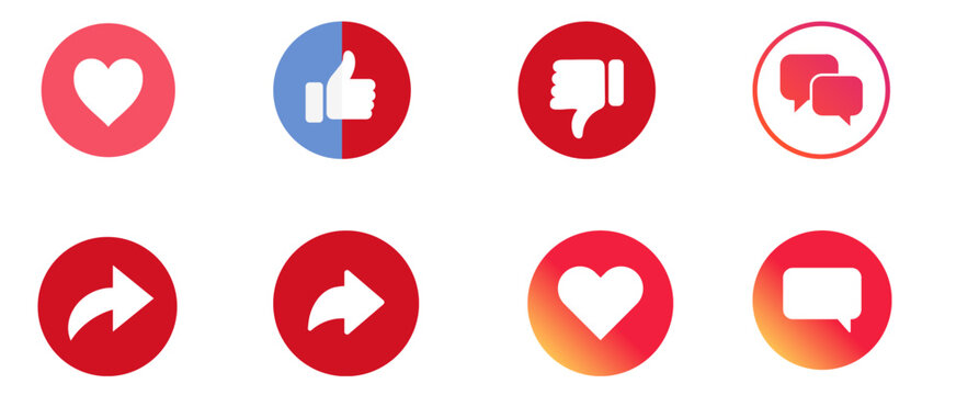 Social Media Reaction Icons Heart Thumbs Up and Share Buttons