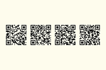 Fototapeta premium Four qr code symbols in black on a pale yellow background