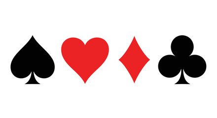 Obraz premium Playing Card Suits - Spades, Hearts, Diamonds, Clubs on White Background