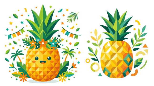 International Pineapple Day geometric tropical fruit vector with floral summer decoration