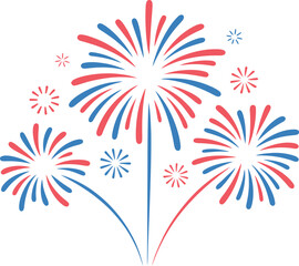 Fototapeta premium Dynamic fireworks display with red and blue bursts for festive holiday celebration.