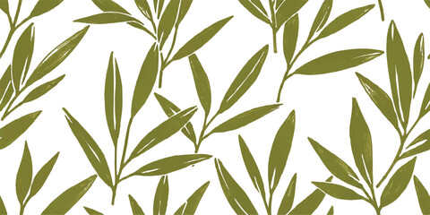 Fototapeta premium Seamless pattern with hand drawn green olive leaves and branches on a simple natural background
