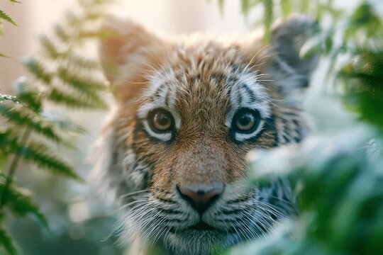 Young Tiger Cub in Green Foliage