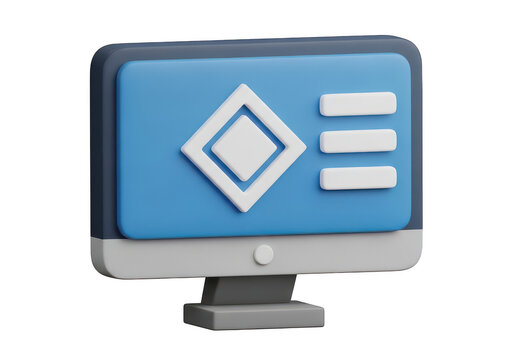 Modern computer monitor with menu icons overlay isolated on transparent background