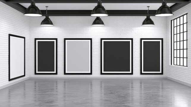 Empty Framed Art Gallery Interior