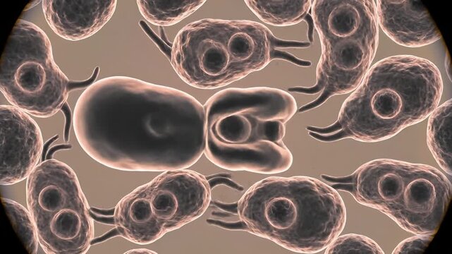 Microscopic view of Giardia lamblia protozoa in motion.