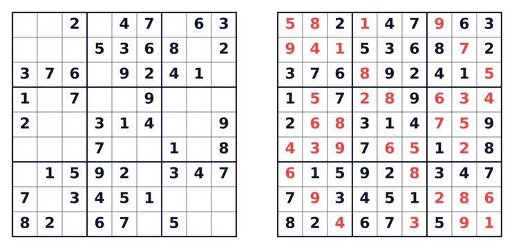 Classic Sudoku puzzle example with filled and empty squares  