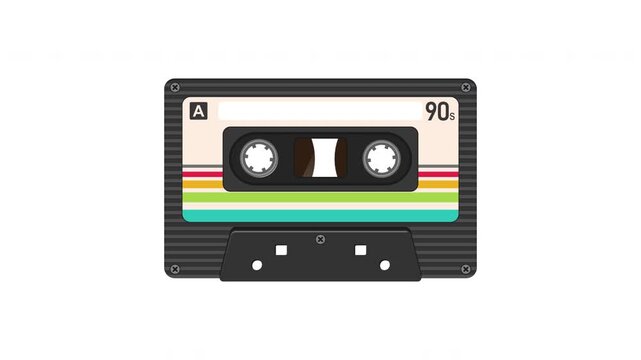 4K Retro Audio Cassette Tape Spinning Loop on Transparent Background