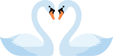 Two white swans forming a heart shape illustration © KEI KATA