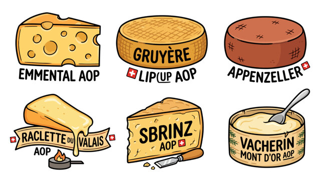 Variety of artisanal cheeses on a table with labels.