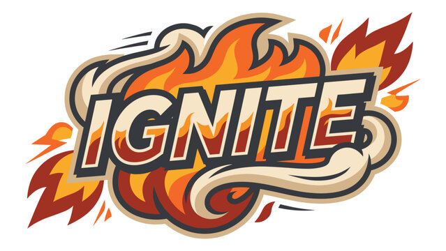 Ignite typography design with flaming fire effect and dynamic smoke stylized illustration.