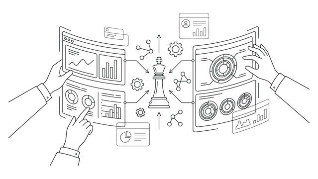 Business strategy concept with professional team analyzing digital data charts and graphs.