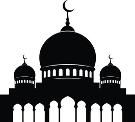 Black silhouette of a mosque with domes and crescent moon islam religion architecture building © store