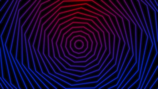 Neon octagon pattern with concentric lines on black background