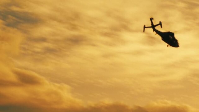 Helicopter flying slowly in the sky