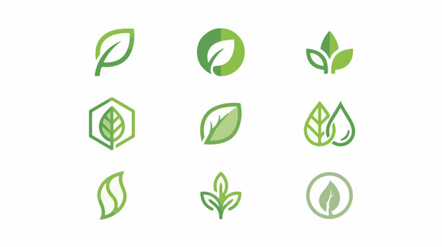 Green leaf icons and symbols collection