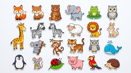 Fototapeta premium Adorable animal stickers with cheerful expressions