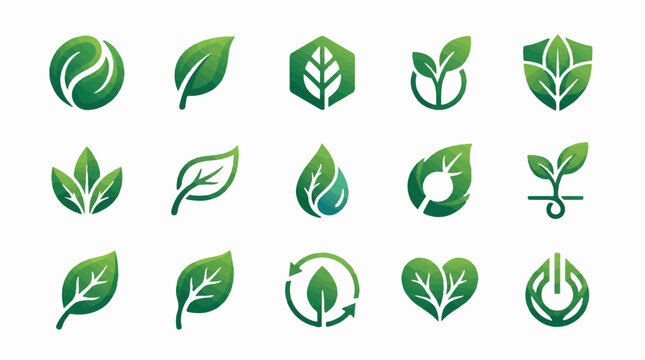 Green leaf logos and icons collection