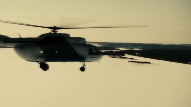 Helicopter flying slowly in the sky