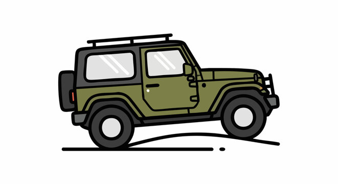olive green jeep wrangler illustration.