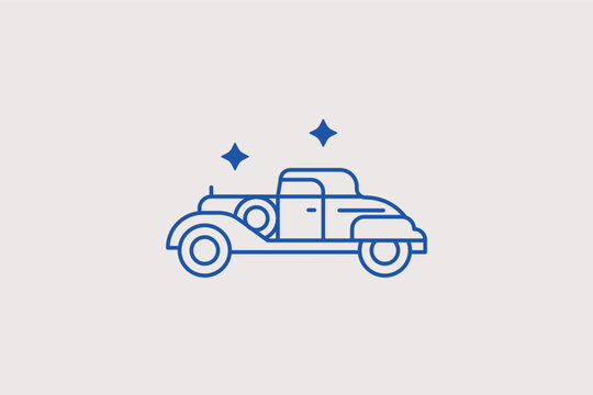 Luxurious vintage retro limousine car line icon for premium classic vehicle rental catalogs. Vector illustration for executive old timer automobile presentation layouts.