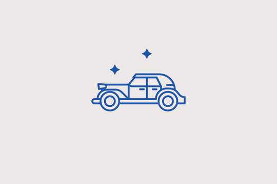 Compact retro sedan car line icon for urban old timer automobile club membership cards. Vector illustration for classic civilian transport history textbook web layouts.