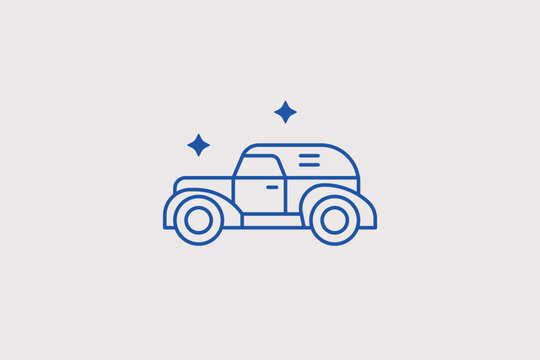 Classic retro station wagon car line icon for vintage family automobile trading portals. Vector illustration for old timer vehicle restoration service mobile app menus.