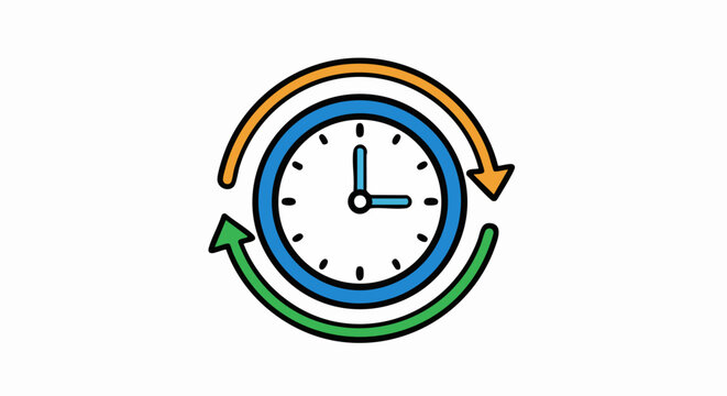 Clock with Circular Arrows Indicating Time Flow and Cycles.